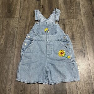 Great Lakes Recreation Shortalls Girls 6X Blue Denim Floral Embroidered 90s Kids